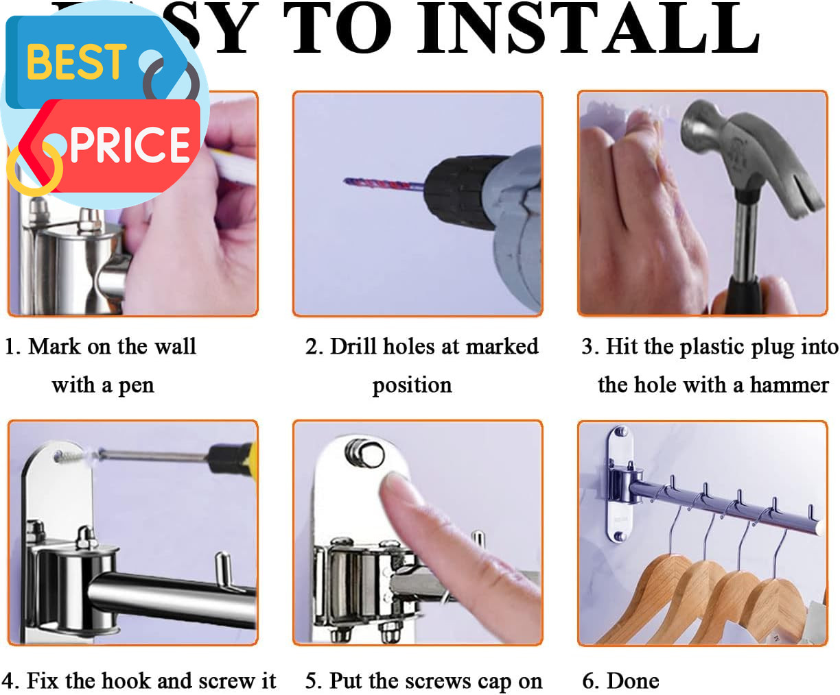 Clothes Hanger Rack Swing Arm Folding Clothes Hanger Wall Mounted Space Saving