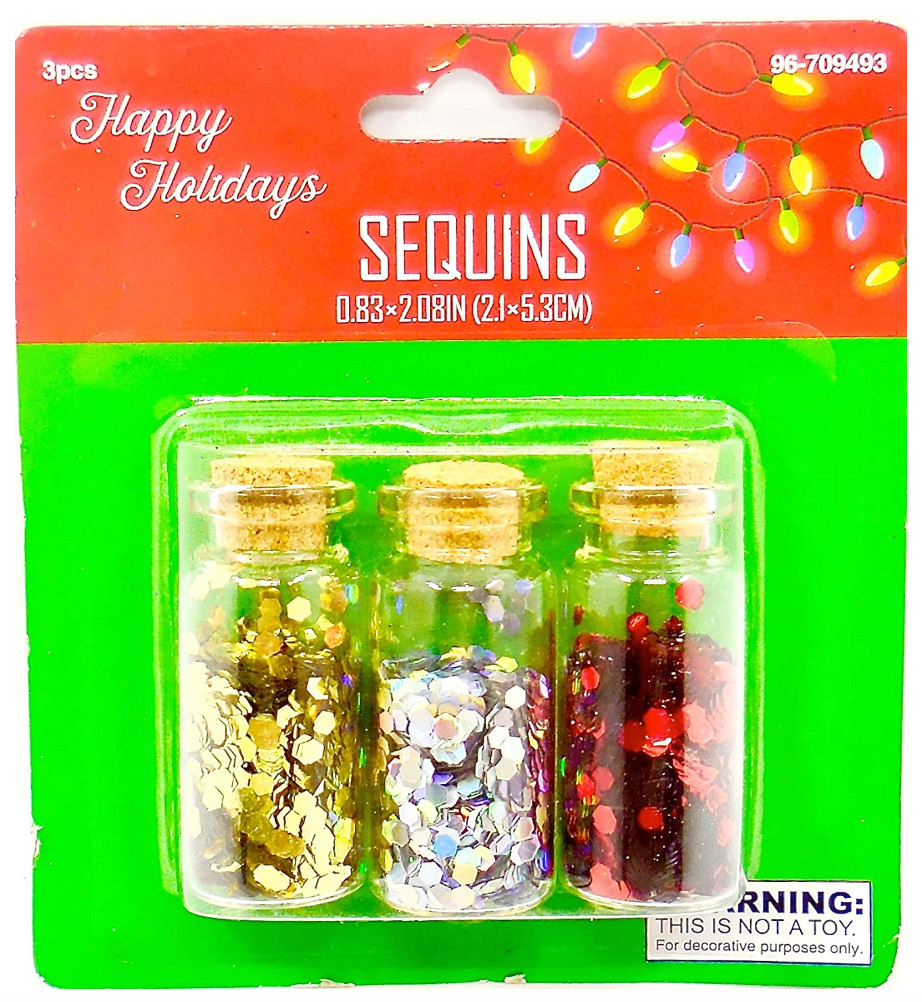 Holiday Sequins,3 Bottles,Red/Gold/Silver