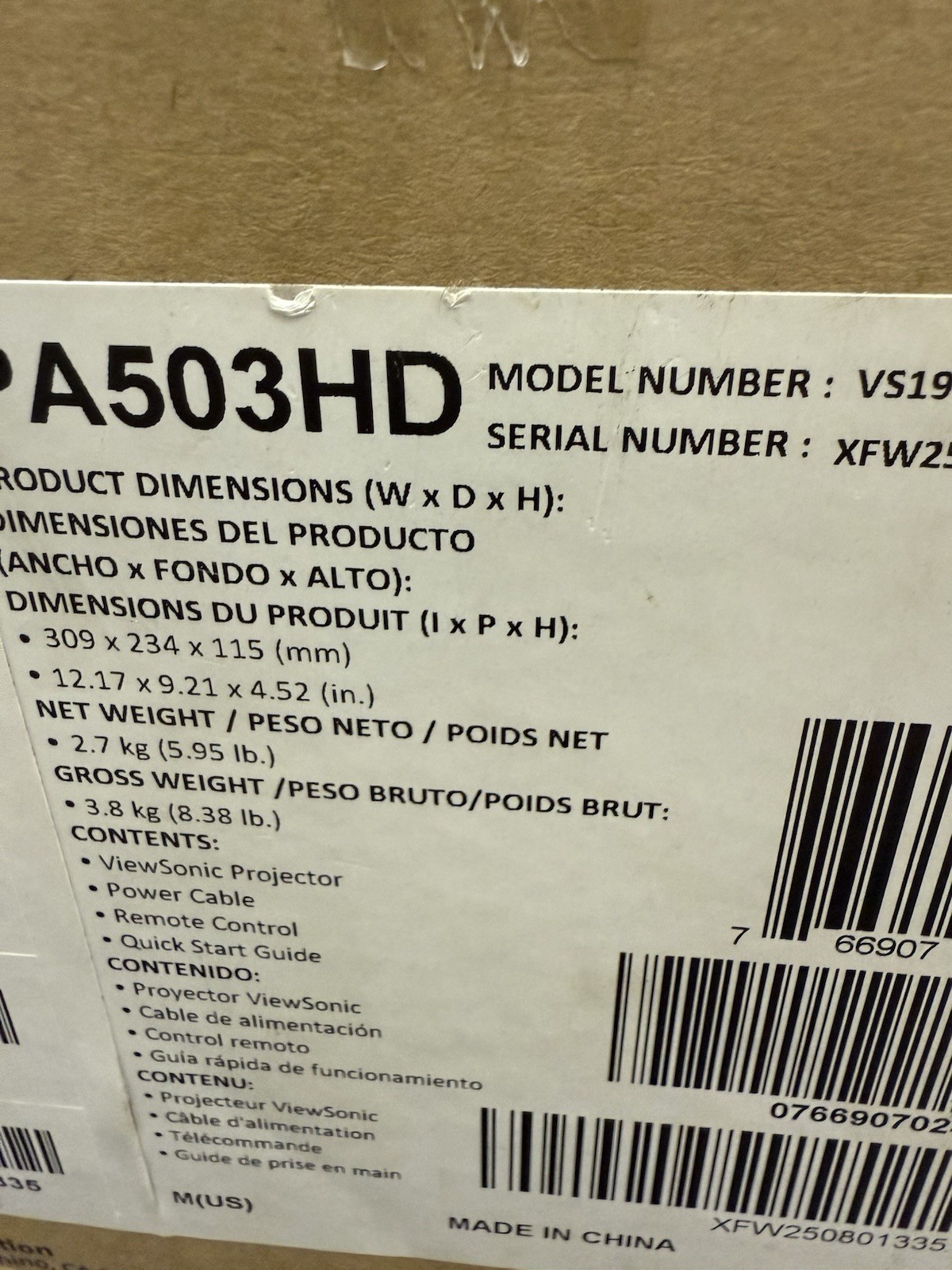 ViewSonic PA503S Projector - White