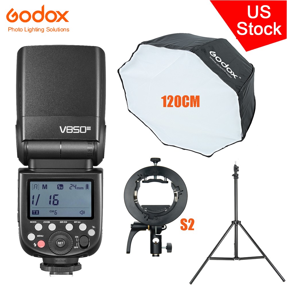 Godox V850III 2.4G HSS Camera Speedlite Flash+120cm Umbrella Softbox+S2 bracket