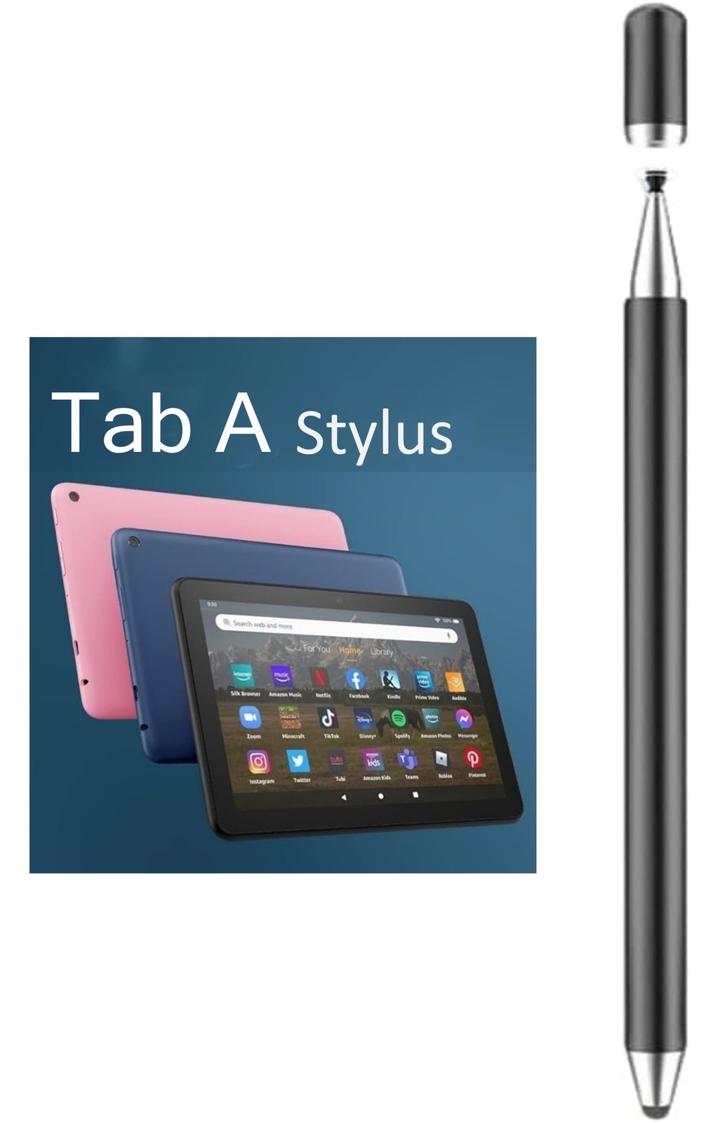 2-in-1 Stylus Pen for Samsung Galaxy Tab A11/A11+/A9+/A9/A8/A8 Black