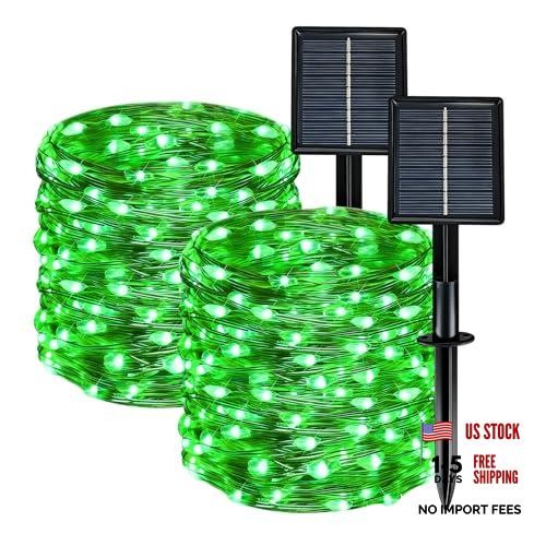Solar String Lights Outdoor Waterproof 66ft 200LED 8 Modes - 2 Pack Green