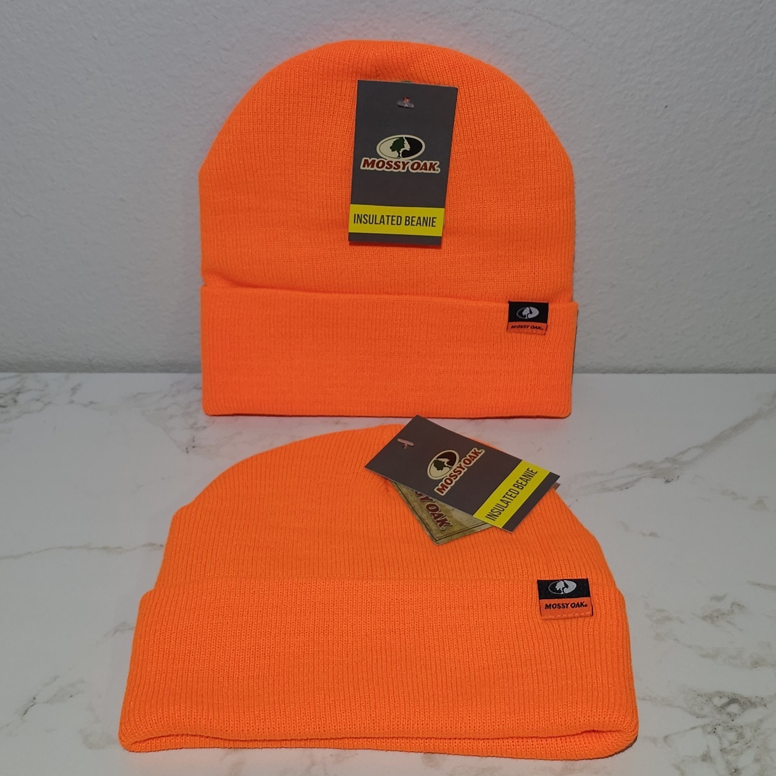 2 Mossy Oak Blaze Orange Cold Weather Hunting Beanie Hat Insulated Thermal OSFM
