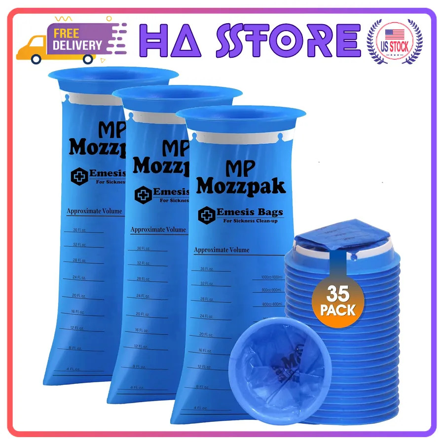 Mozzpak Disposable Emesis Bags 1000ml Leak Proof Motion Sickness 35 Pack