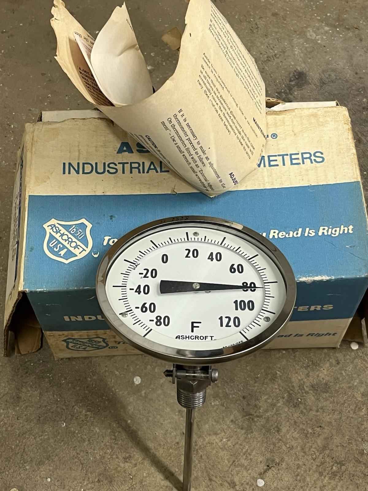 Ashcroft Thermometer Bimetal Dial 4in Stem -20 to 120F Industrial Gauge
