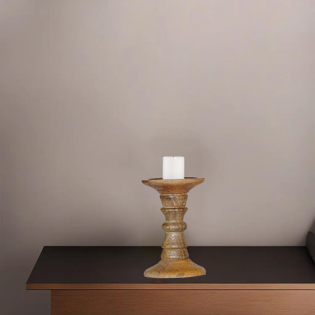 Traditional Wallnut Eco-friendly Handmade Mango Wood Pillar Candle Holder