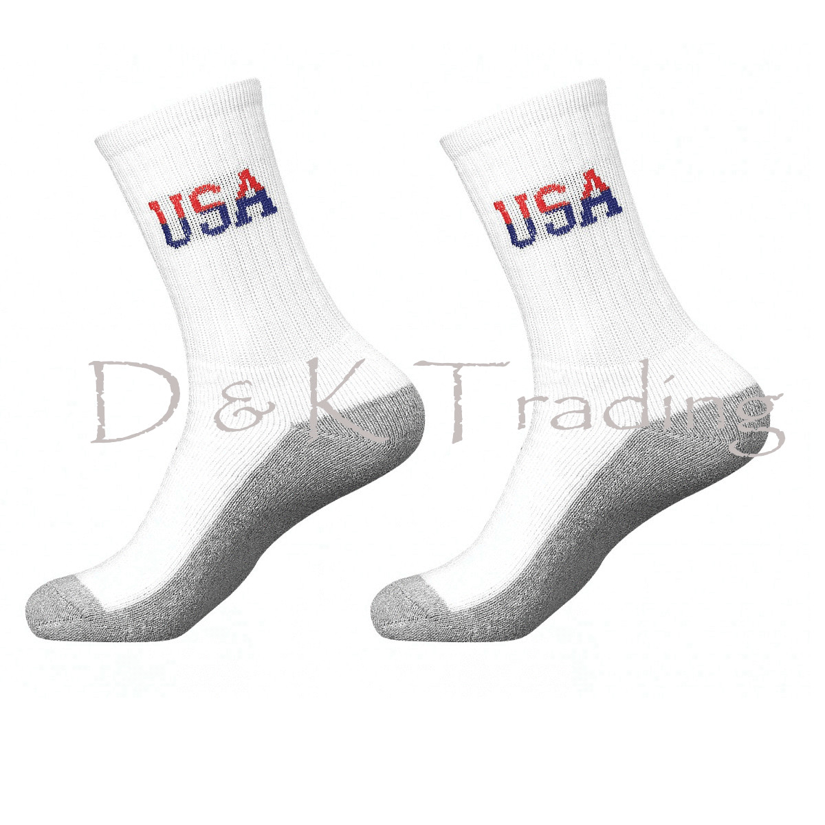 Men Women Crew Power Club Socks USA Logo White/Gray Wholesale Lots 9-11 10-13