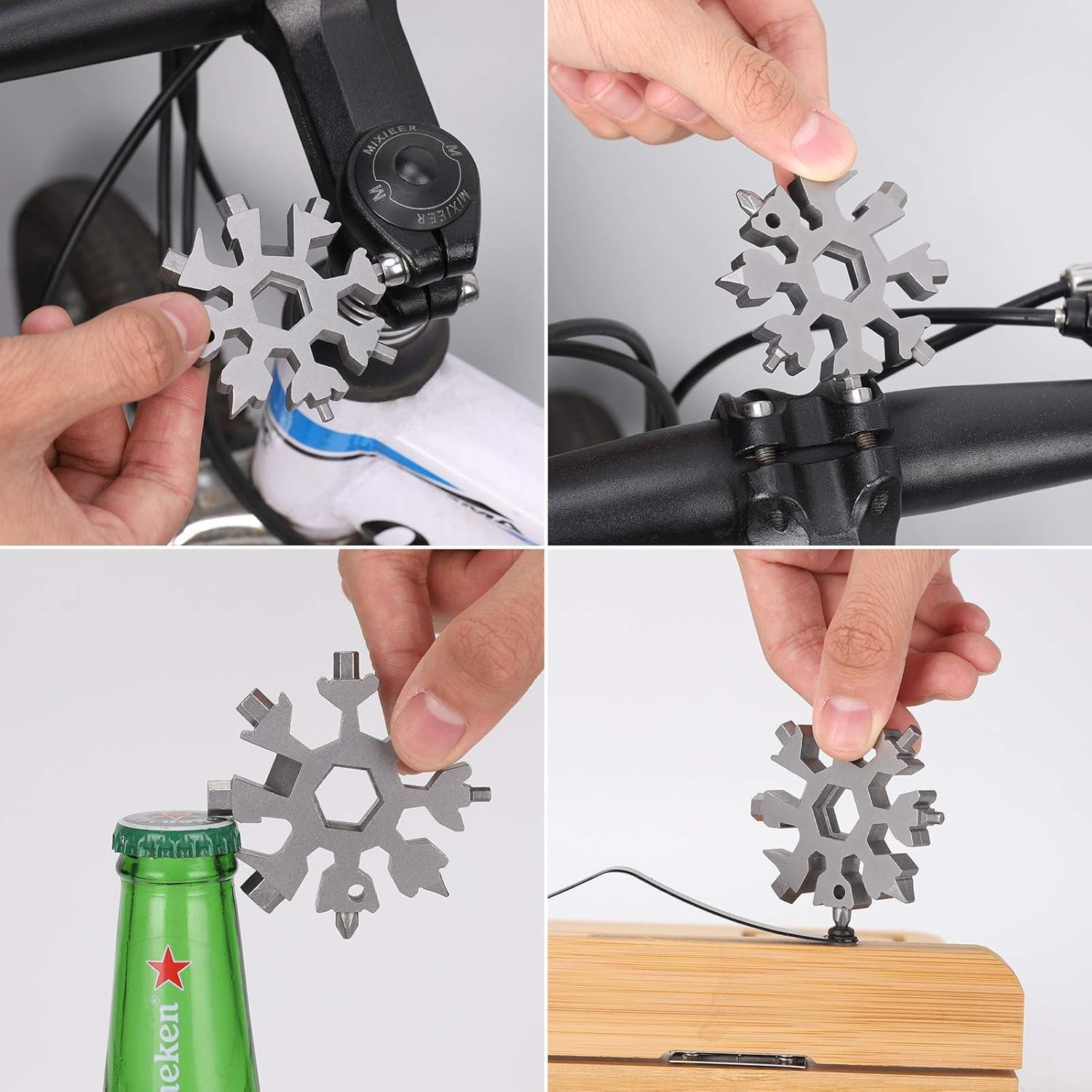 DOOGAXOO 18-in-1 Snowflake Multi Tool,Function Stainless Steel Sliver, Sliver