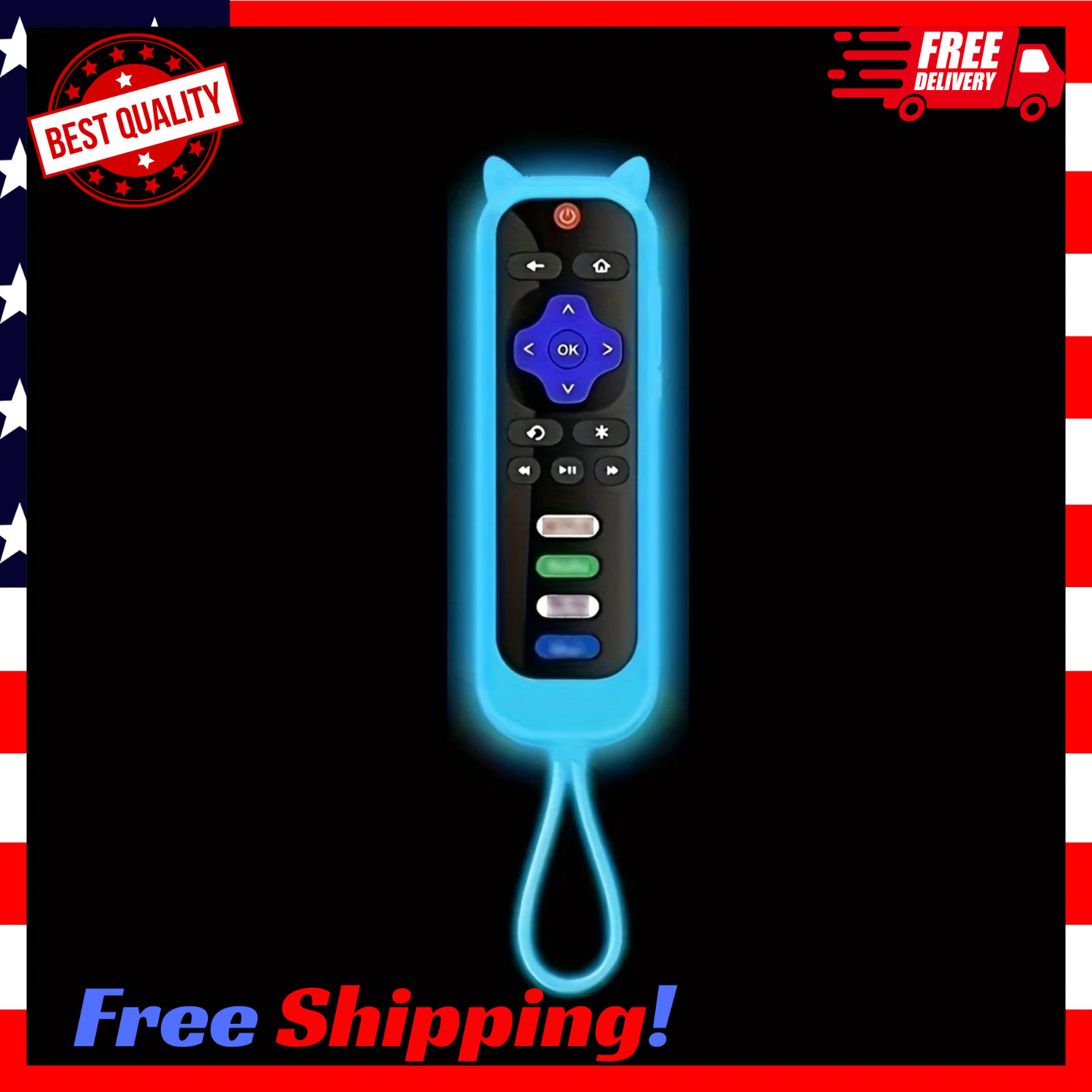 1P Silicone Remote Control Cover For Roku Glow-In-The-Dark TV Remote Holder Case