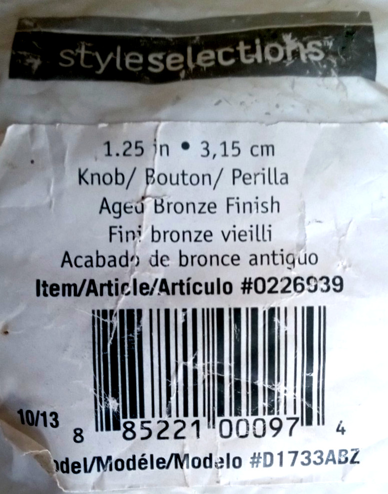 1/pc Styleselections Diameter=1-1/4" 3.15mm Round Knob Bronze Finish -New