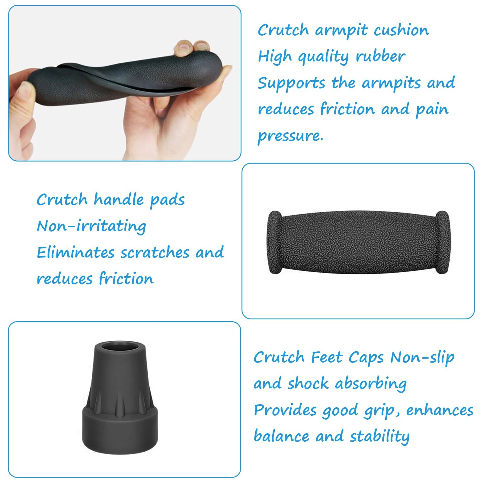 Crutch Pads, 6 Pcs Crutch Accessory Crutch Parts and Caps Set , Universal Com...