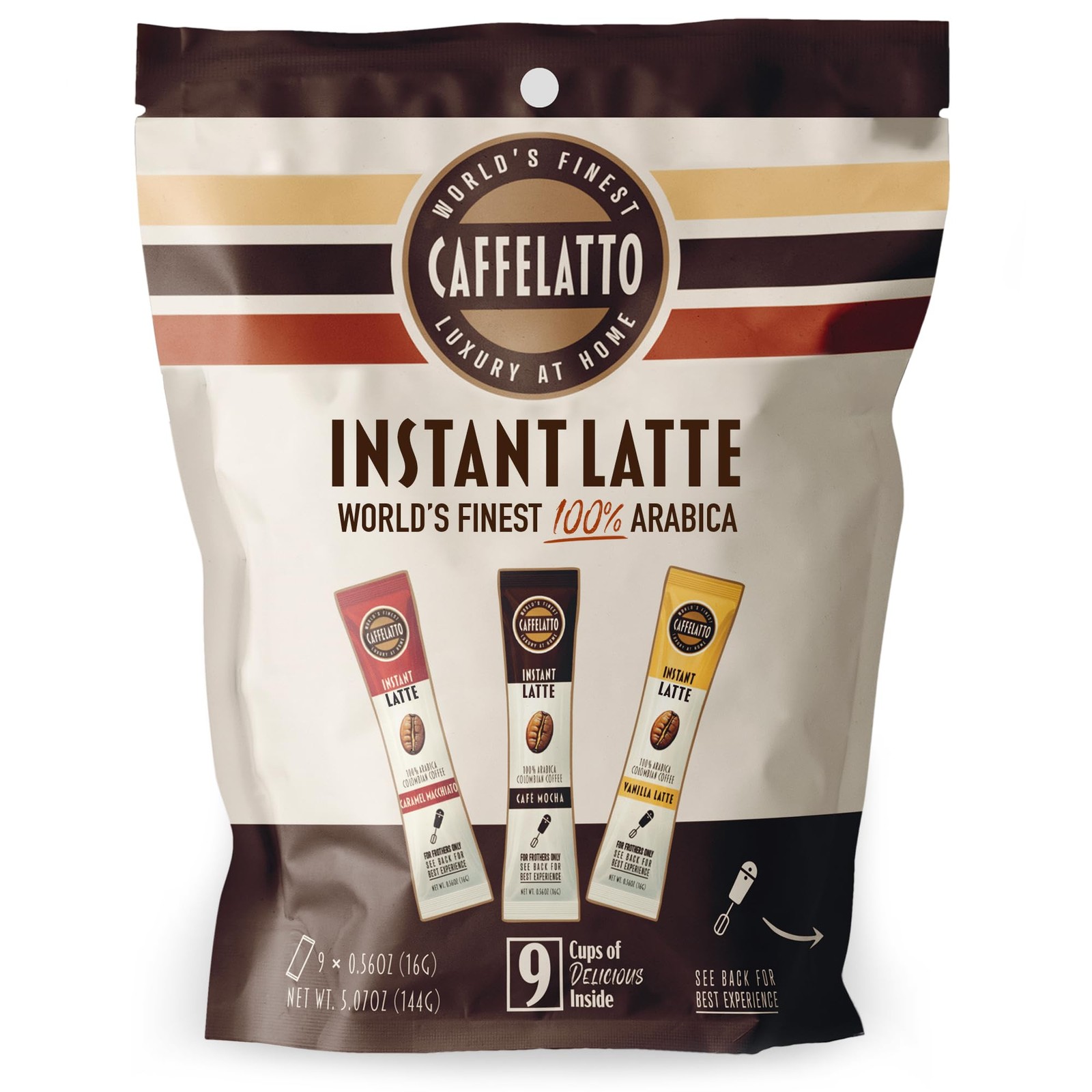 Instant Coffee Latte Mix 9-Count Single Serve Sticks Mocha Vanilla Caramel