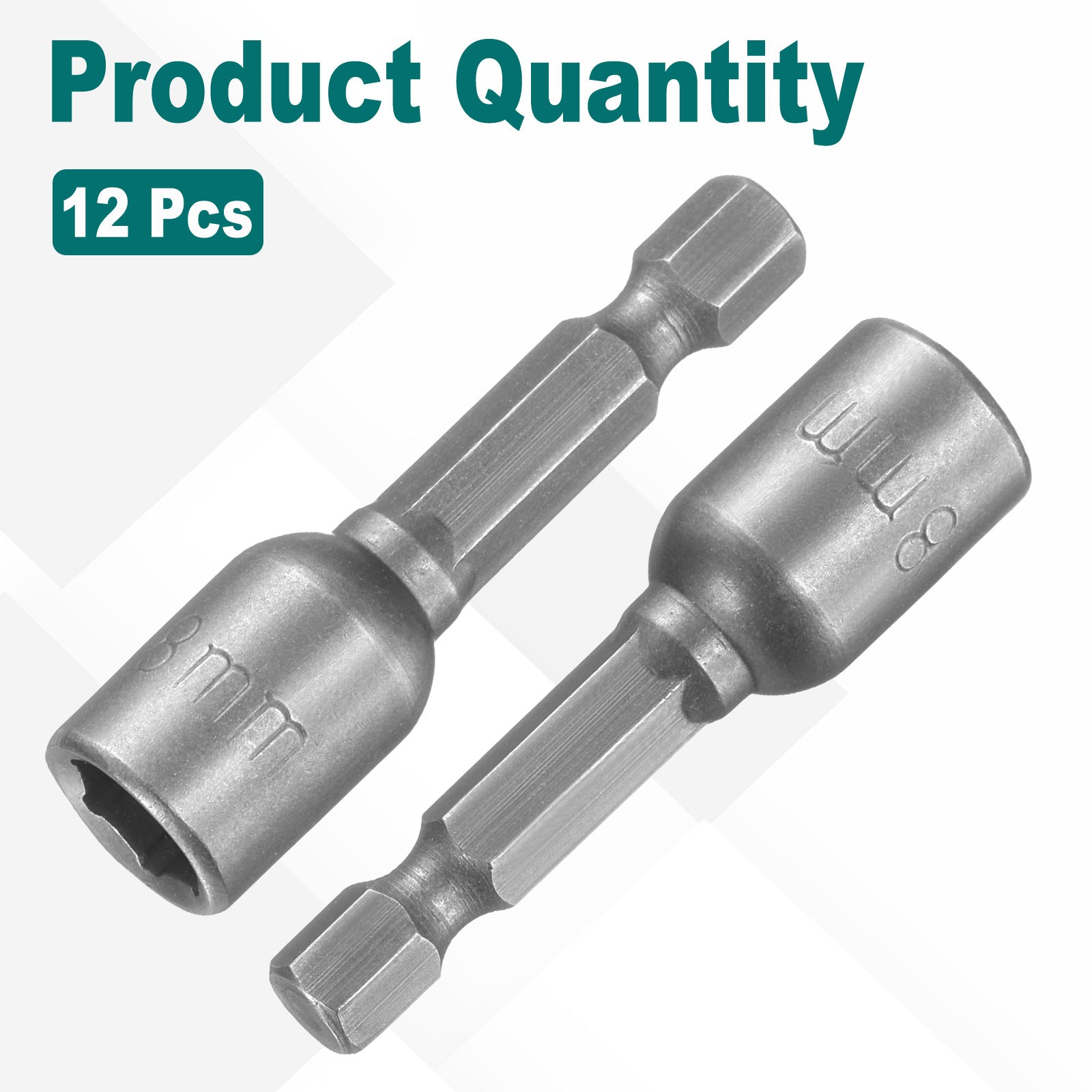 1/4" Hex Magnetic Nut 8mm Socket Wrench 48mm Silver 12pcs,