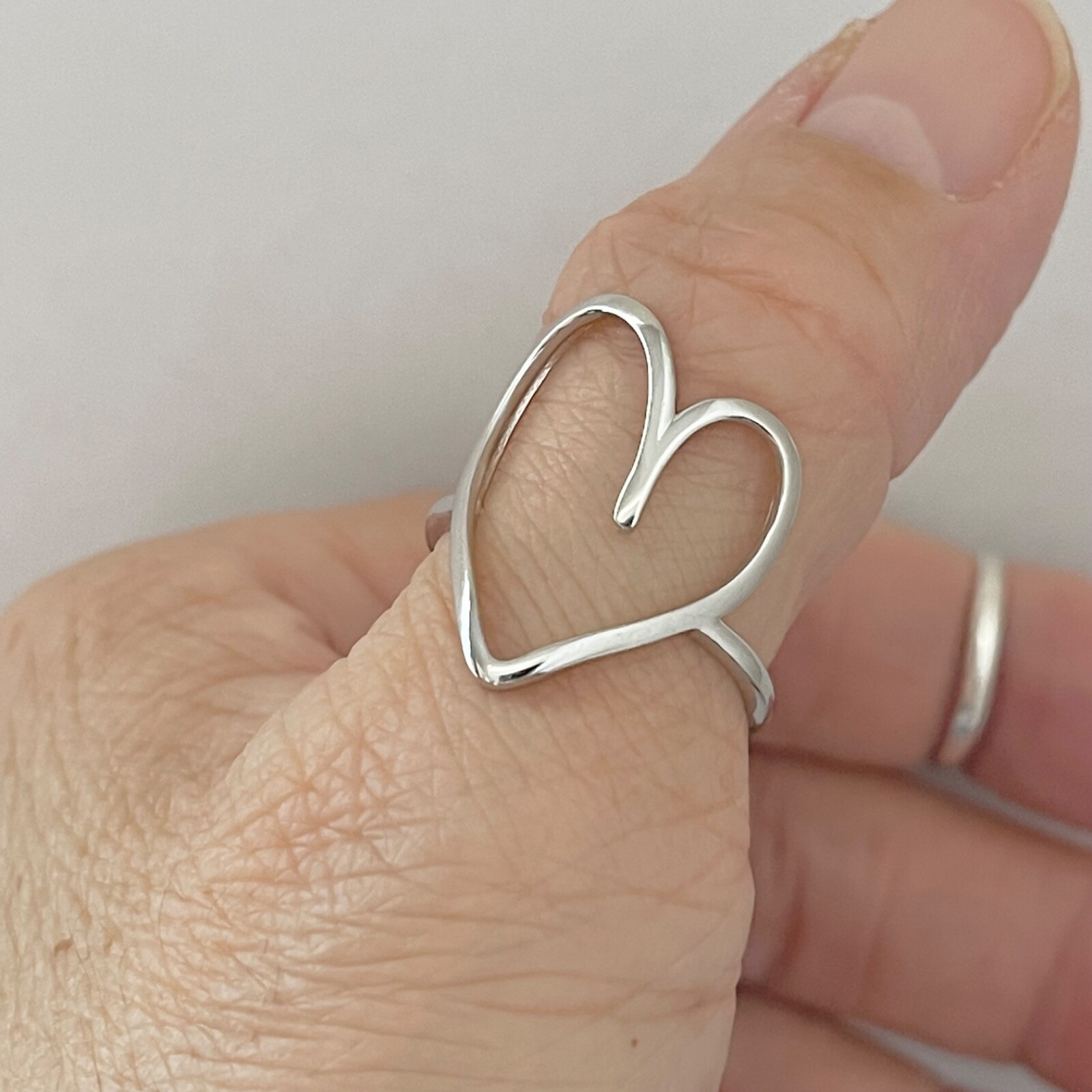 Sterling Silver Big Open Heart Ring, Delicate Ring, Silver Rings, Love Ring