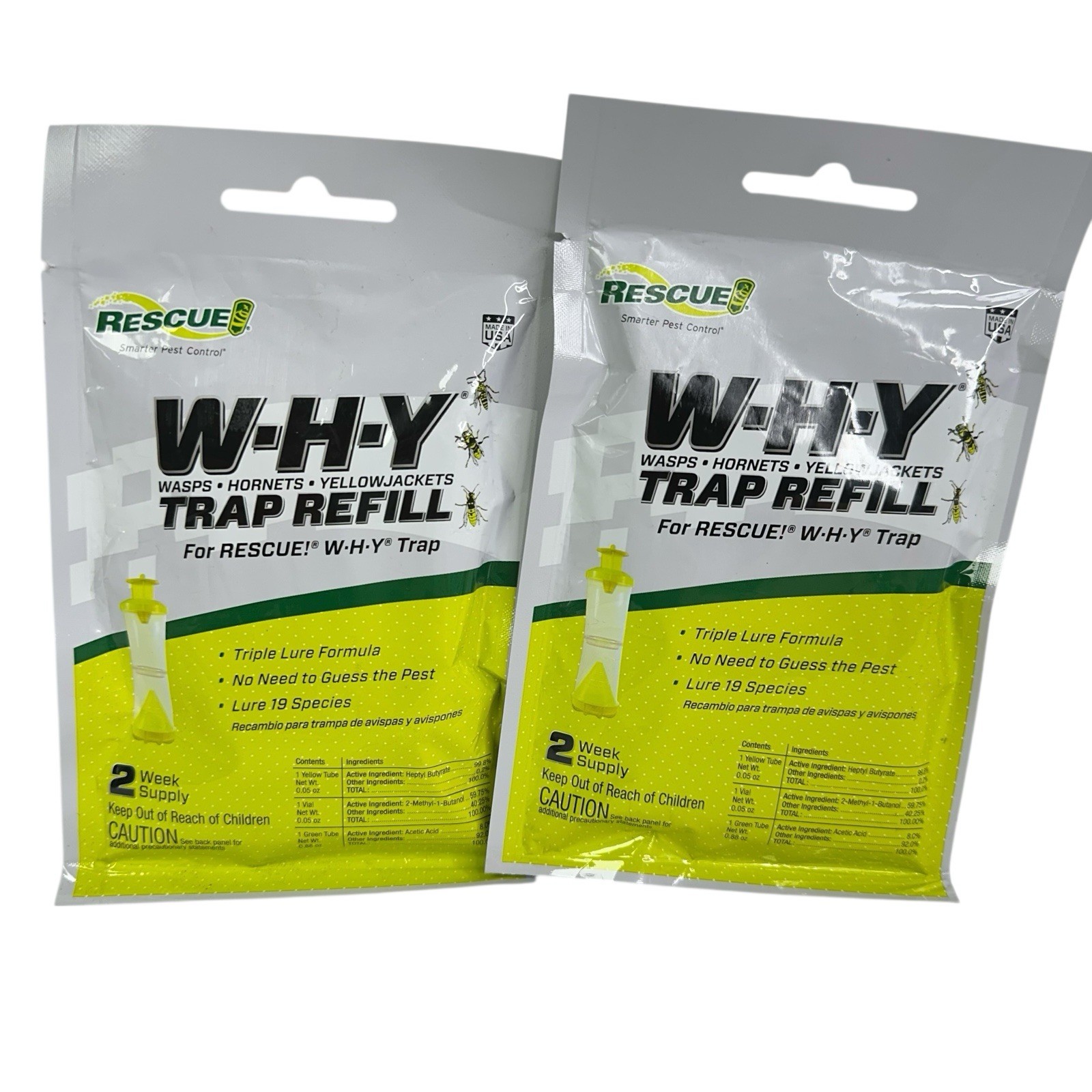 Rescue WHY Trap Refill 2 week supply wasps hornets yellowjackets W-H-Y 2 Pack
