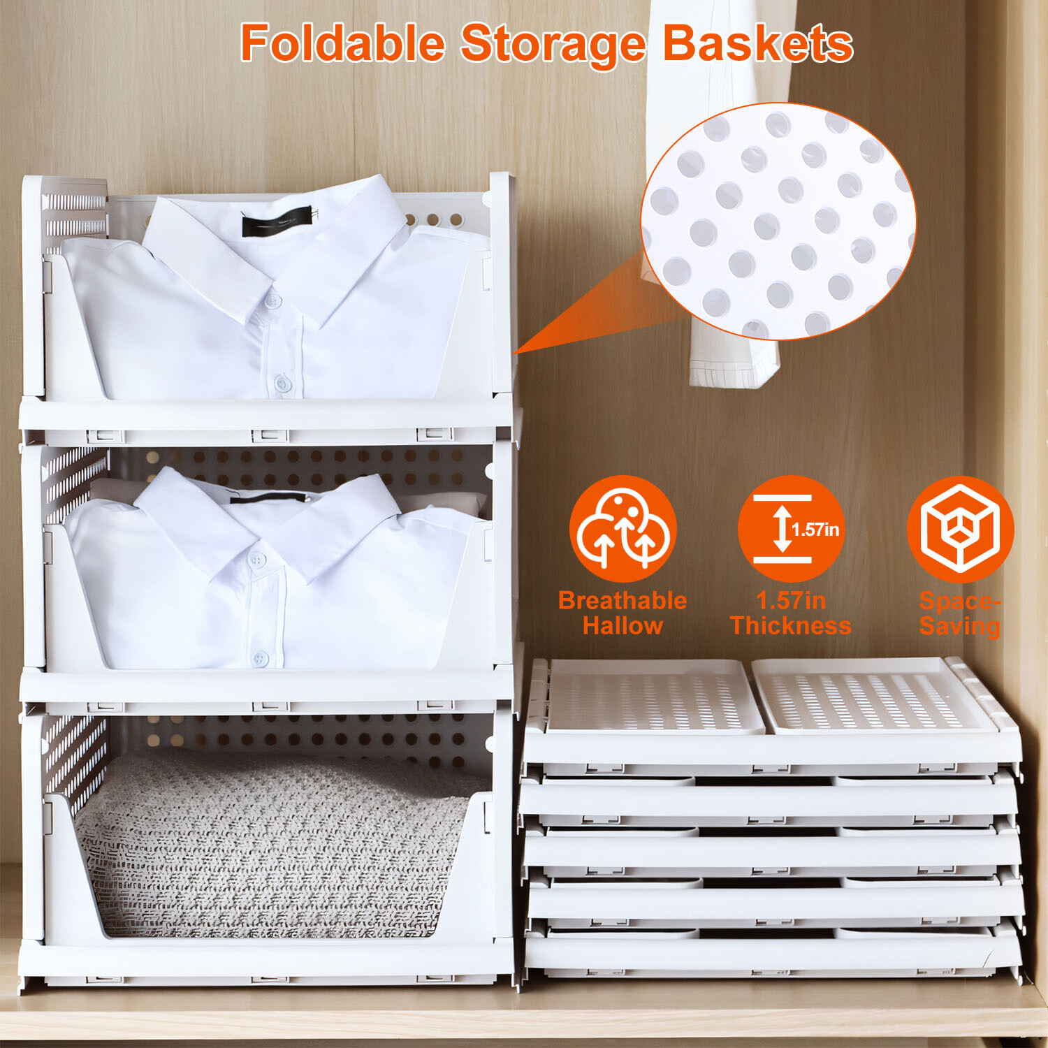 4PCS Closet Organizer Stackable Push-Pull Clothes Foldable Plastic Organizer