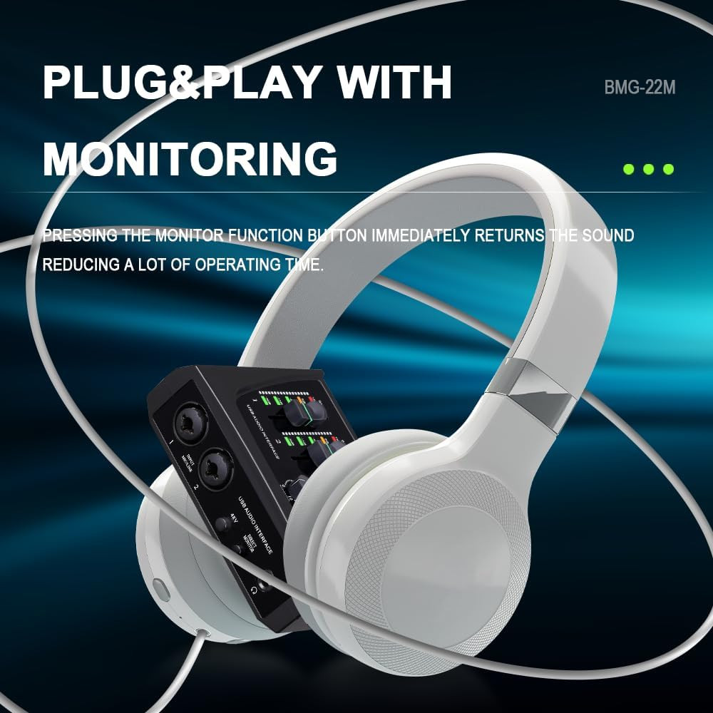 BOMGE Mini 2 Channel USB Audio Interface for Recording, Streaming and Podcasting