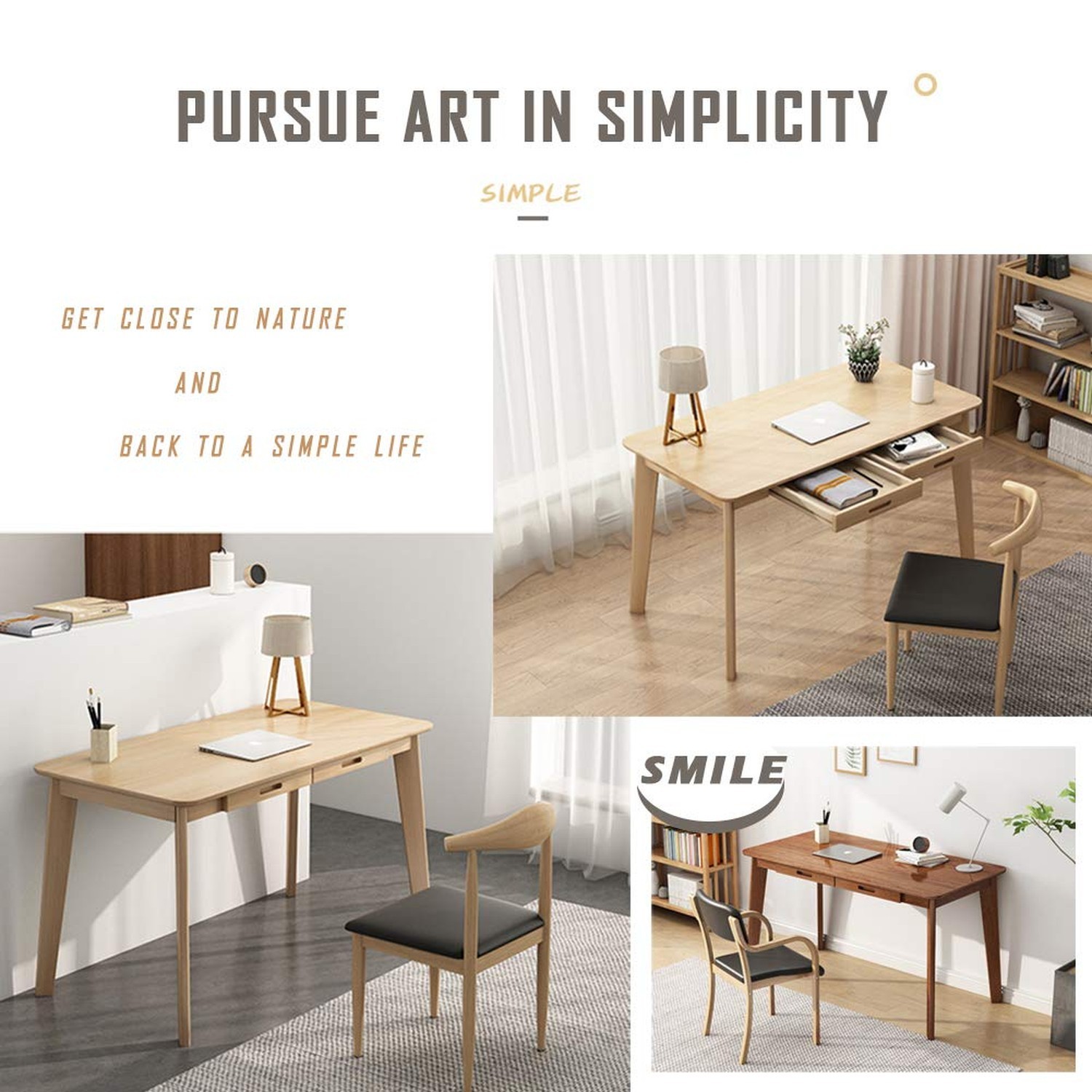 IOTXY Solid Wood Writing Desk - Home Office Laptop Computer Table, White | No...