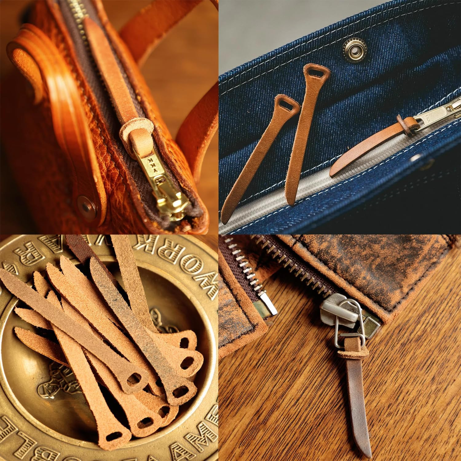 Arrerr 6 Pack Zipper Pulls Replacement Handmade Cowhide Leather Zipper Pull Tab