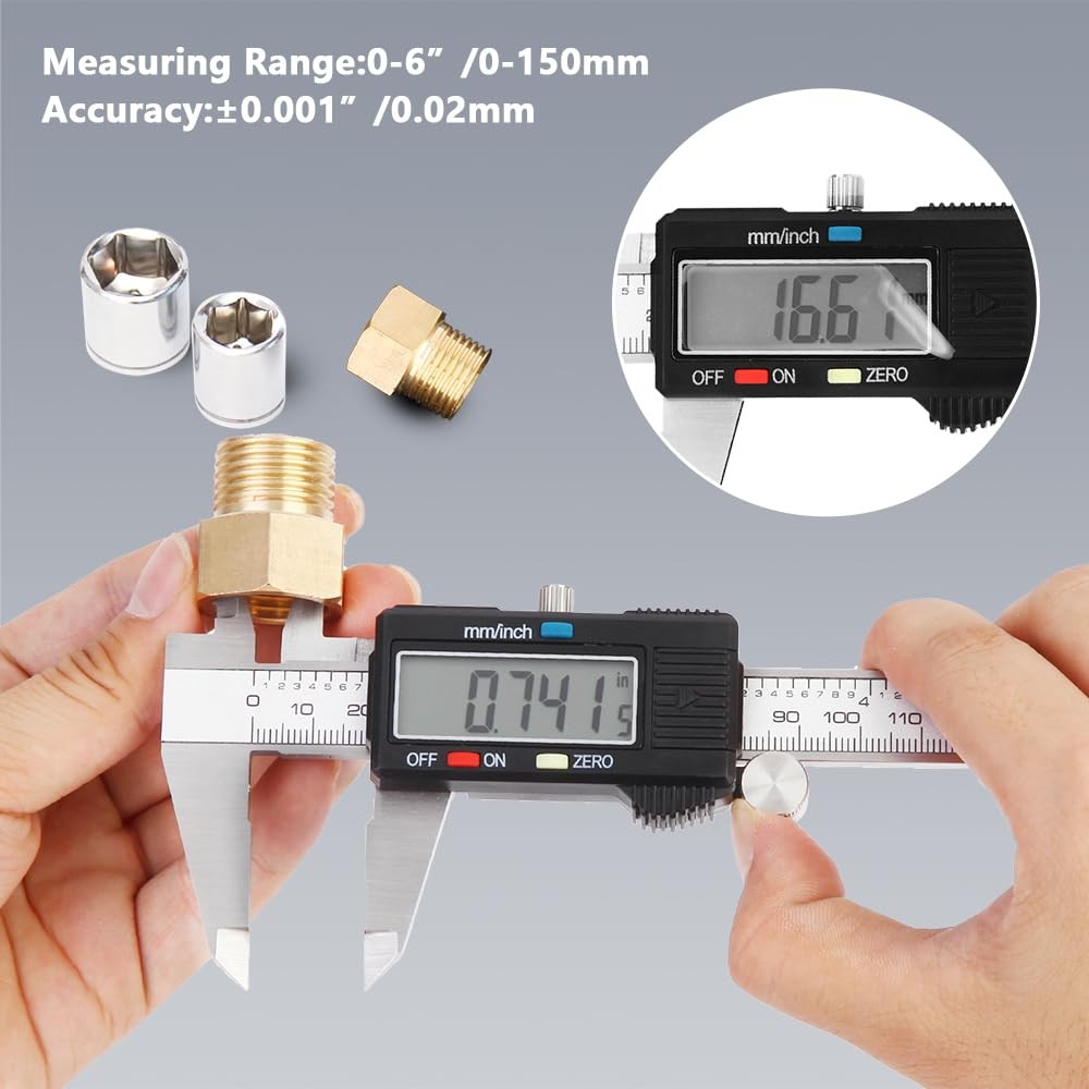 Calibrador Digital 6" Pie de Rey Vernier de Acero Medición Precisa Taller PRO