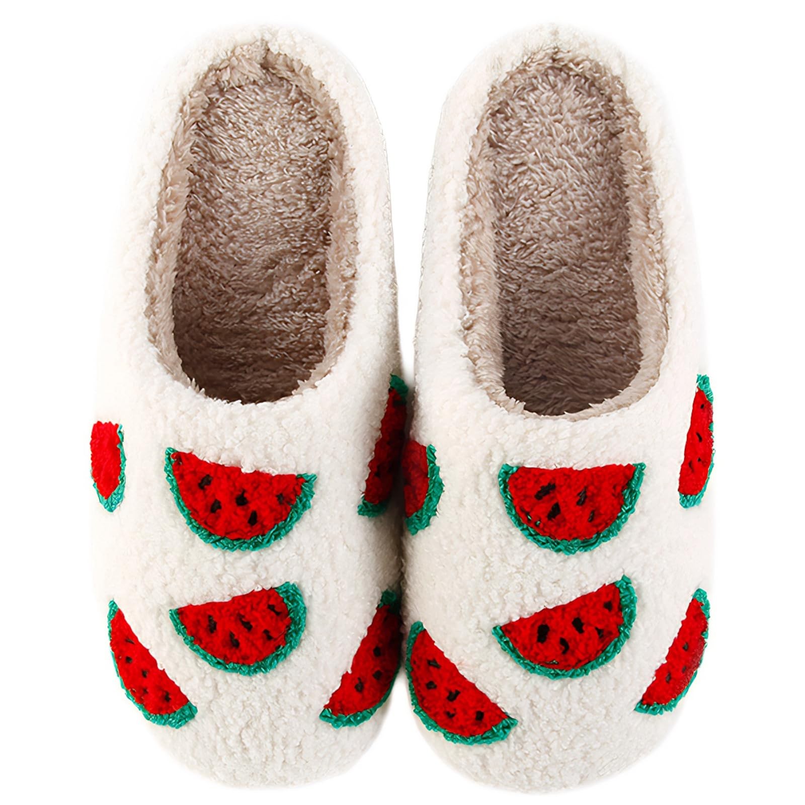 QQGB Womens Mens Cute Fuzzy Watermelon Slippers Memory Foam Fluffy Couple Sli...