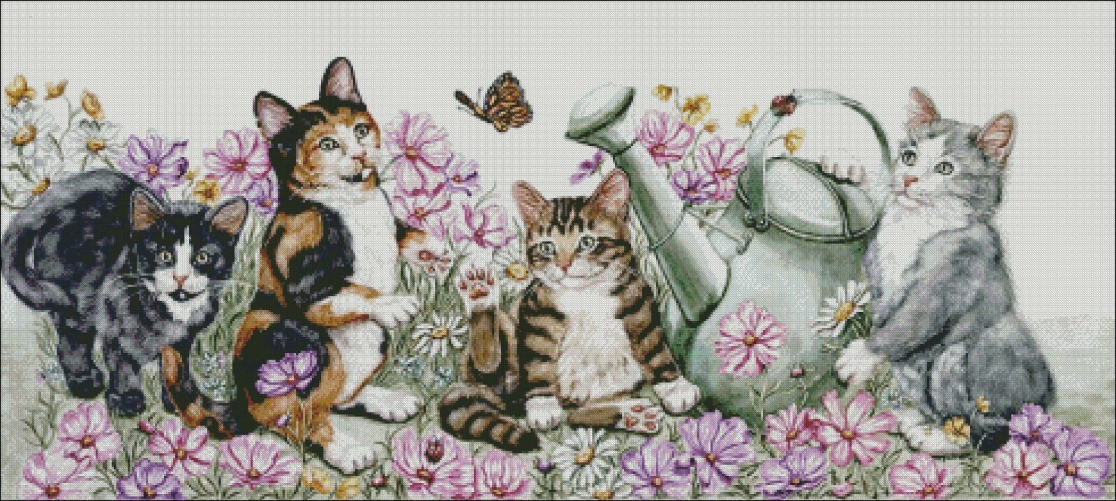 Chart Needlework DIY - Counted Cross Stitch Patterns - Flower Cats