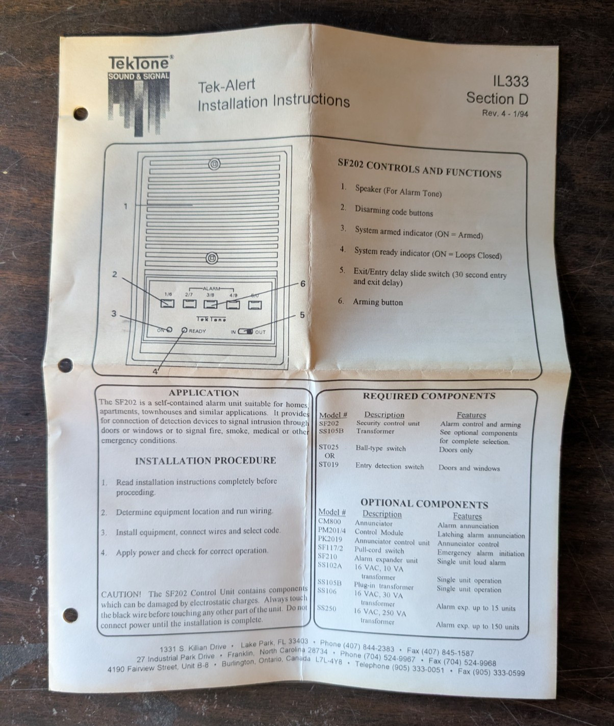 VINTAGE Tektone Analog Alarm #SF202