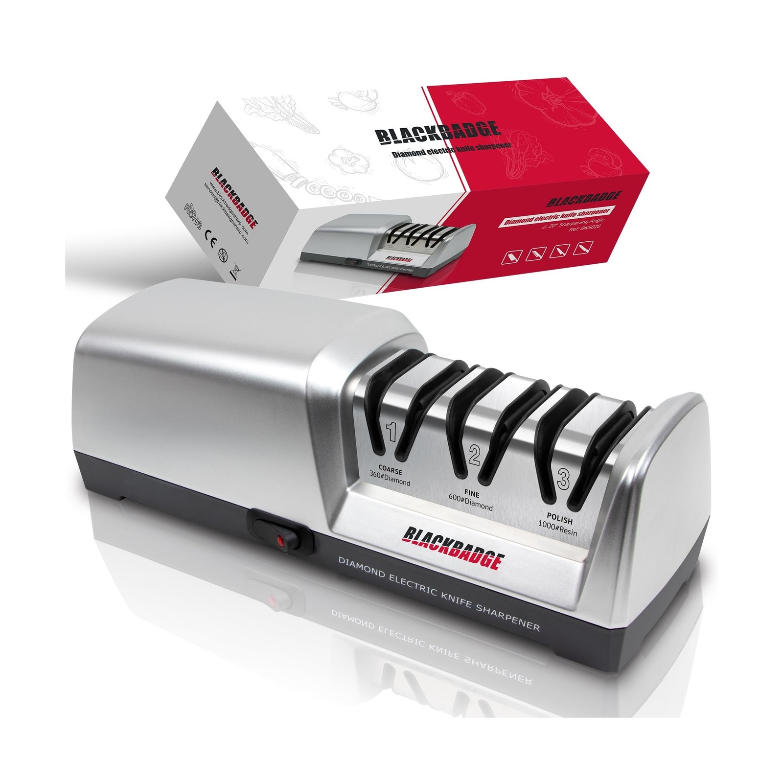 BLACKBADGE Professional Electric Knife Sharpener for Kitchen Knives, 3-Stages...