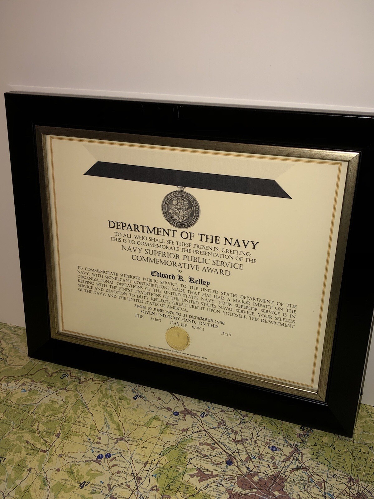 NAVY SUPERIOR PUBLIC SERVICE COMMEMORATIVE AWARD CERTIFICATE Type-1