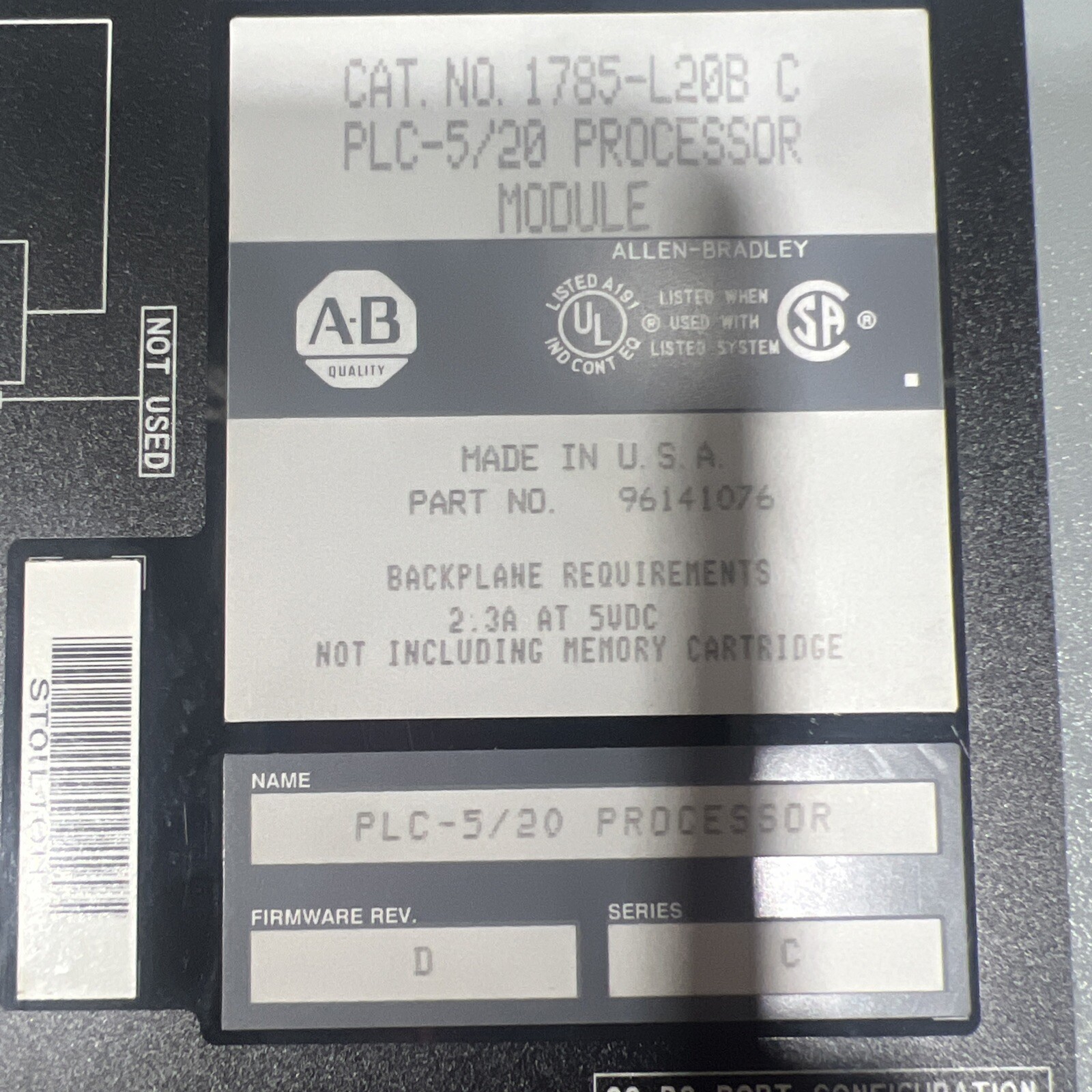 ALLEN BRADLEY 1785 L20B Series C PLC-5/20 CPU Processor Module Used Surplus