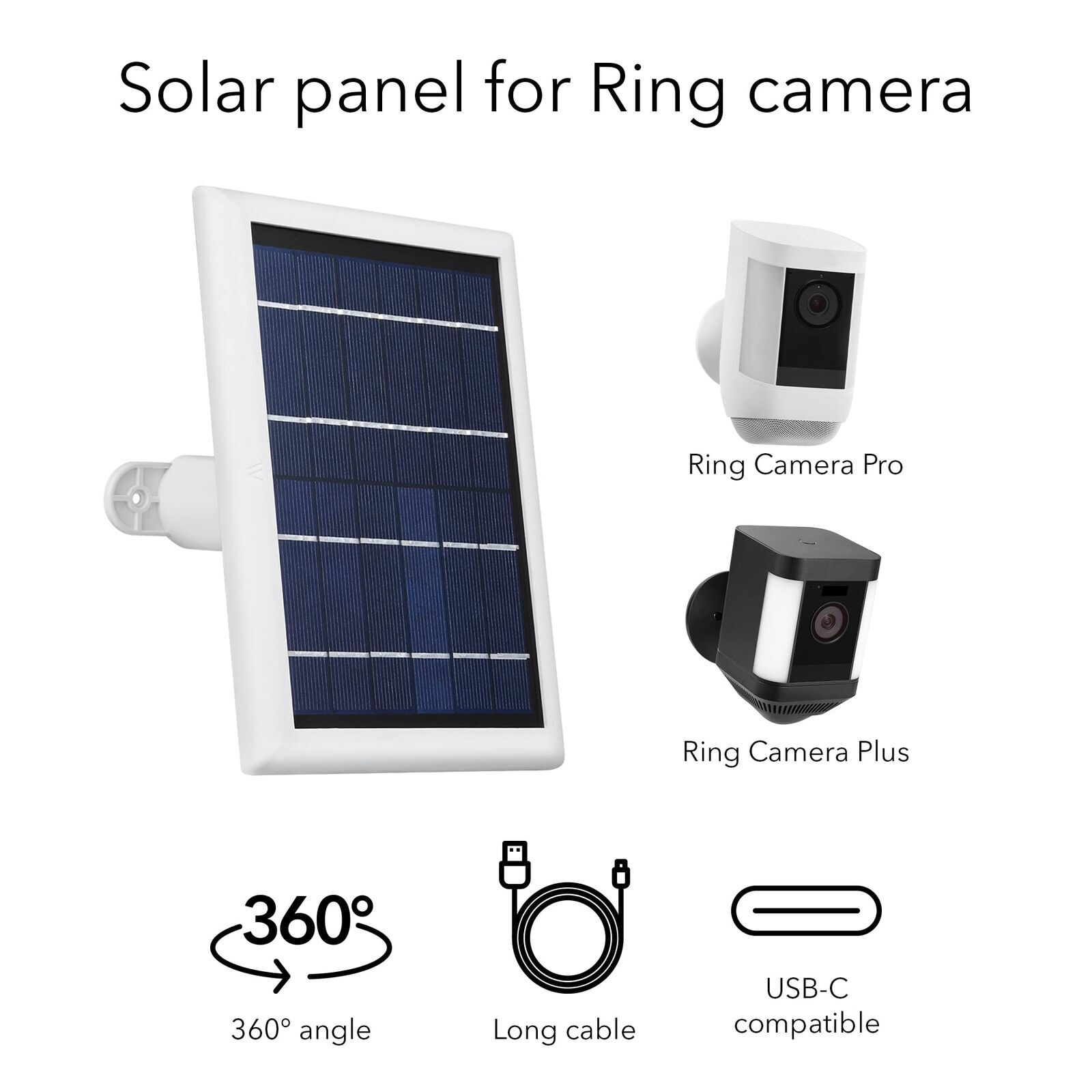 Wasserstein Solar Panel Wired Compatible Ring Spotlight Cam Plastic Black 2 Pack