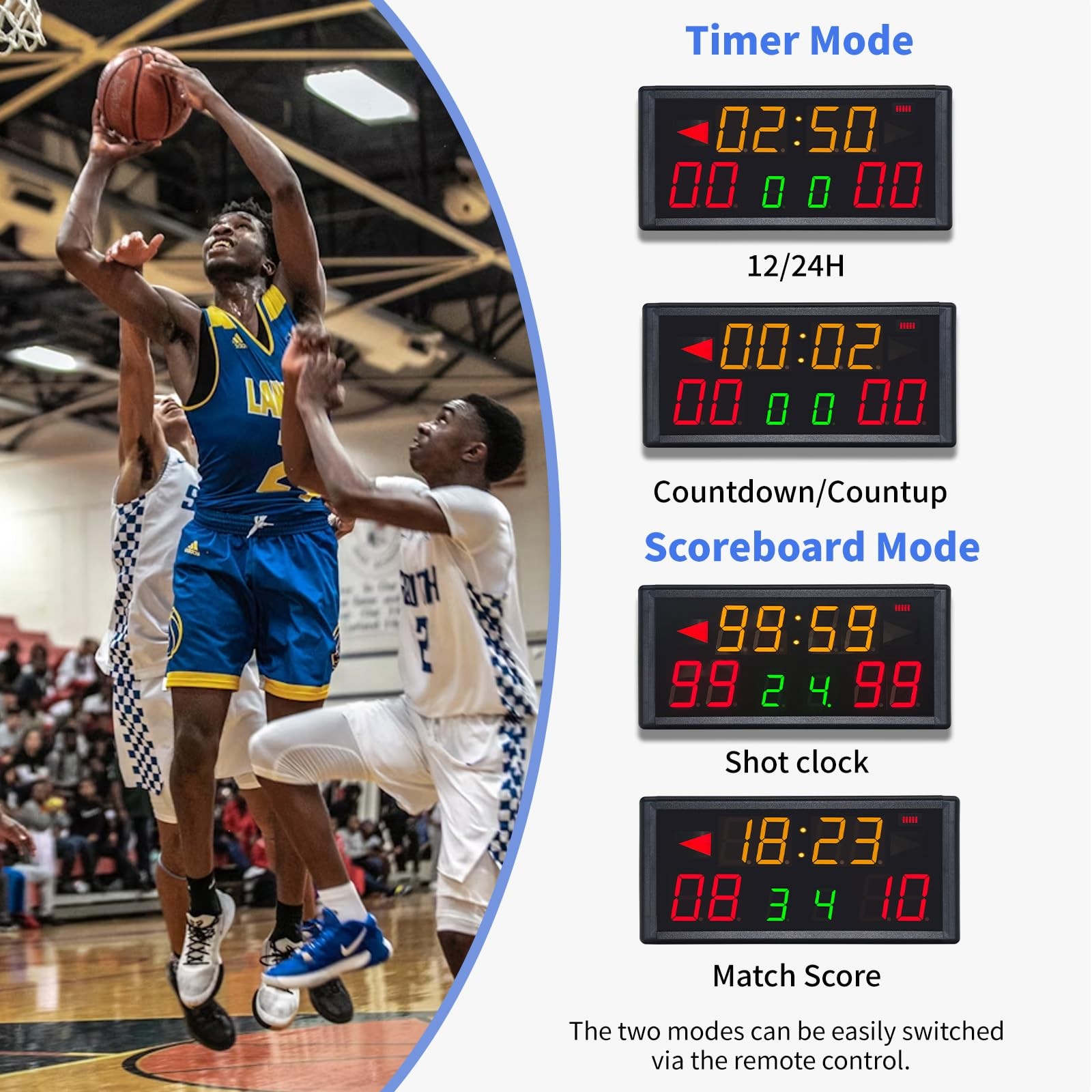 Portable Digital Scoreboard with Shot Clock,Electronic Scoreboard with Timer ...