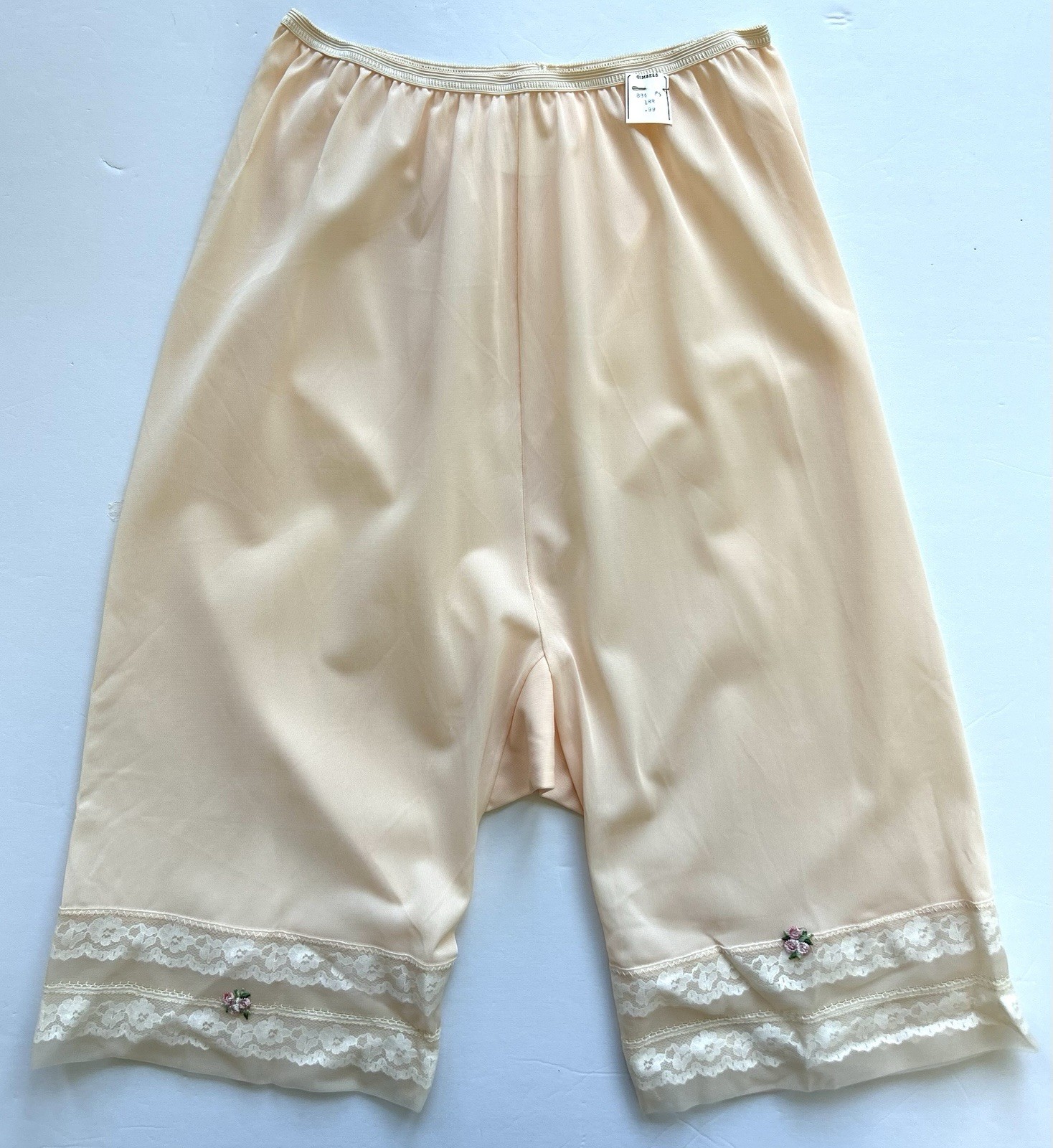 NOS Vintage 1960s Peach Nylon Rosebud Applique Lace Trim Pettipants Bloomers 7