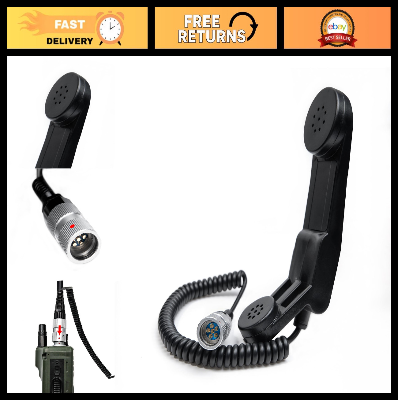 Military Handheld Speaker Mic with PTT & U-329 6-Pin Plug for Walkie-Talkies