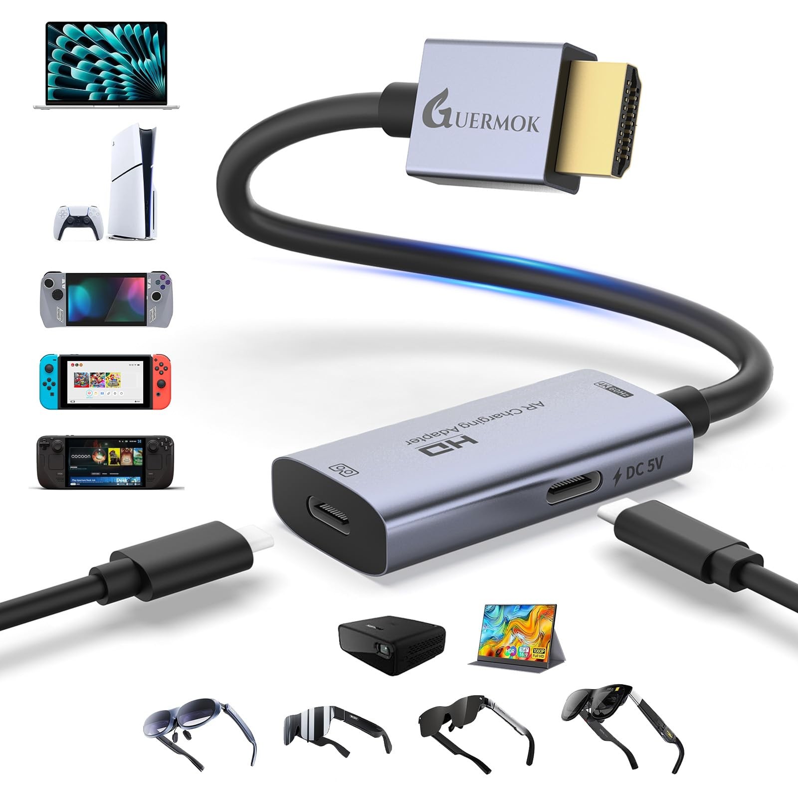 Guermok HDMI to USB C Video Display Adapter, 4.9ft AR Glasses 4.9FT, Silver