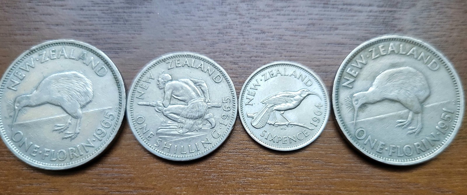 Lot of 4 New Zealand Vintage Coins, Florin, Shilling, Six Pence 1951-1965