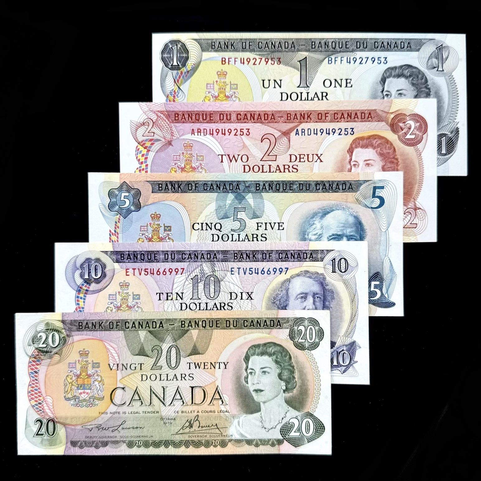 1971-1979 Bank Of Canada 1 2 5 10 20 Dollar Banknotes Paper Money EF/UNC Lot