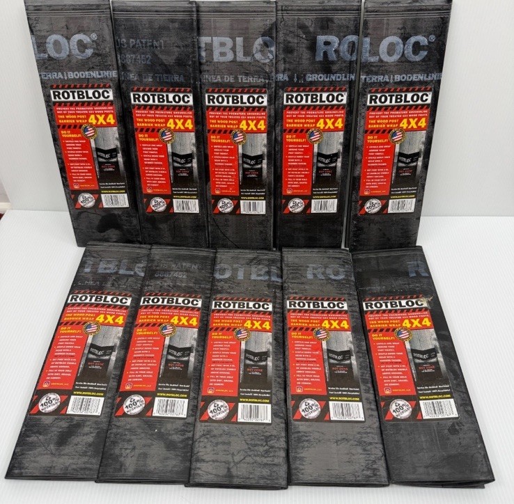 Lot 10 Rotbloc 4x4 Post Wraps Wood Fence Barrier Wrap - Protects Against Rot USA