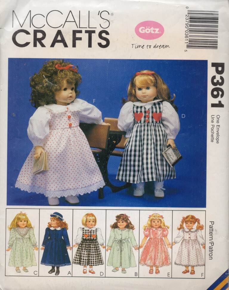 361 MCCALL'S CRAFTS CLOTHES FOR 18" DOLLS 6 DRESSES