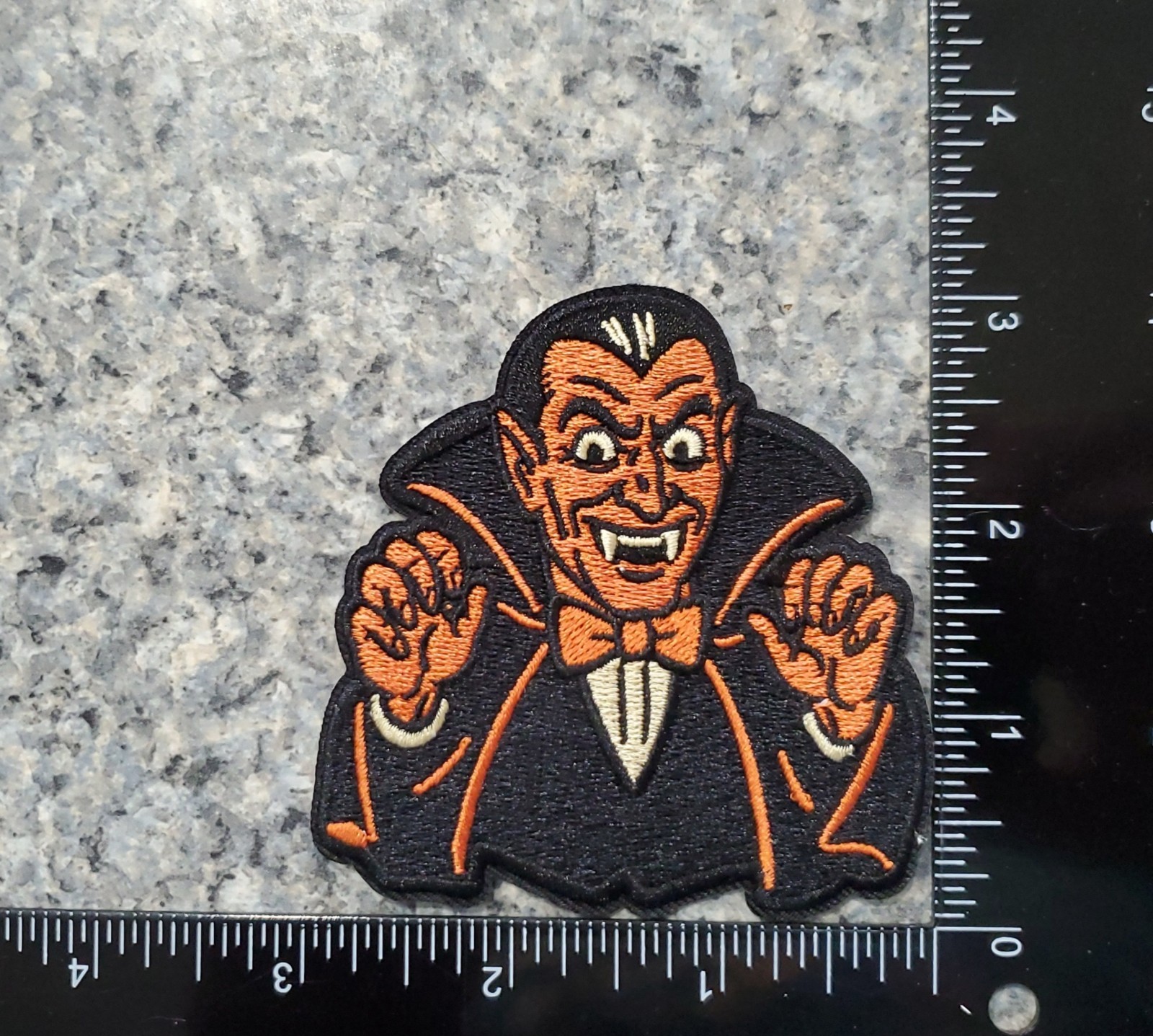 Vintage Halloween Vampire Patch. Fully Embroidered. Iron On Backing. 3"x3"