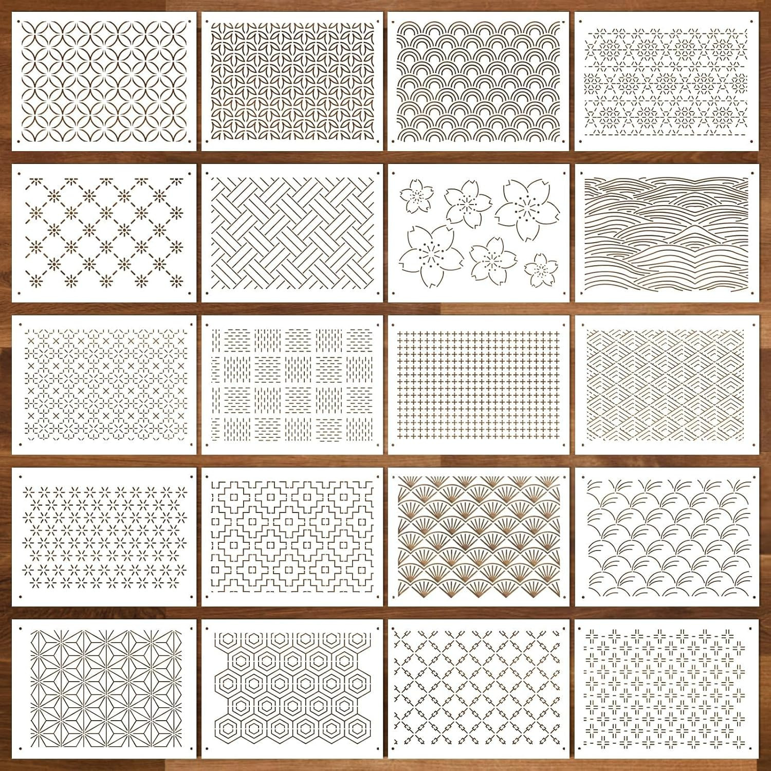 20 Pcs Plastic Sashiko Stencil 8.3 X 5.9 Inch Sashiko Template Drawing Line Quil