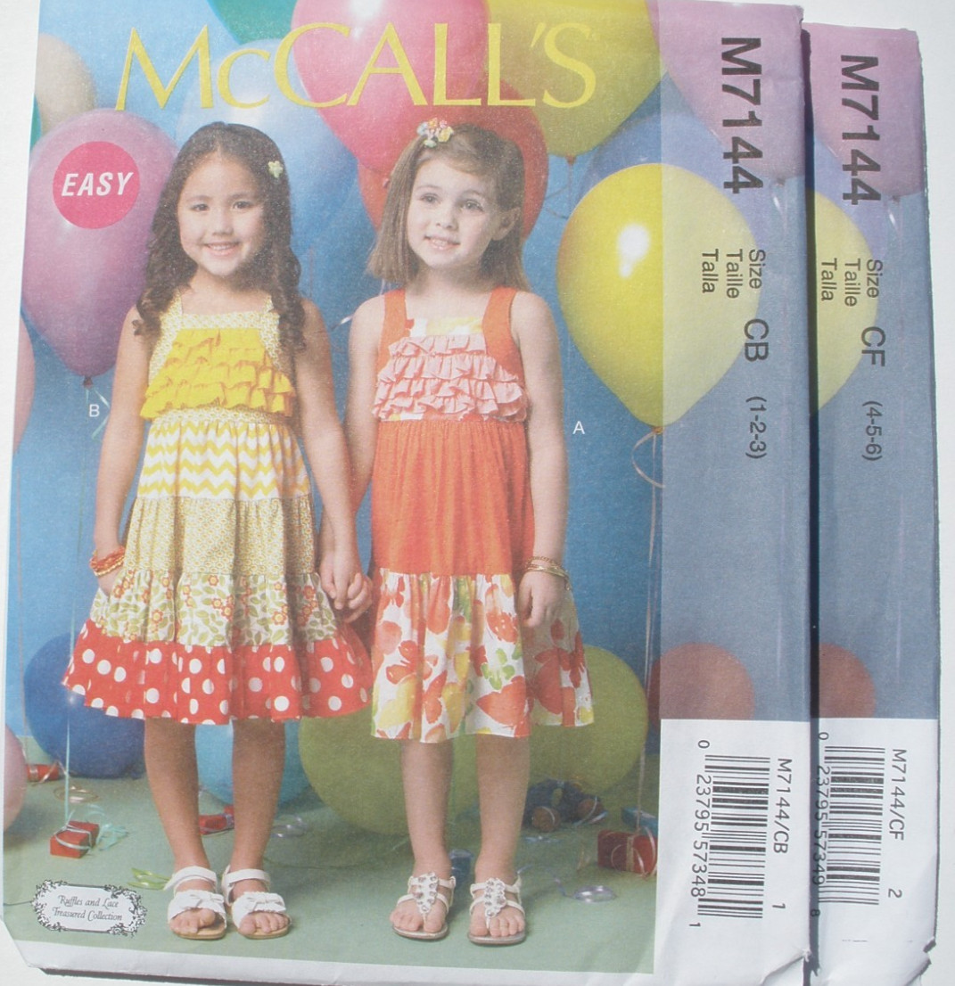 McCall's 7144 Pattern Toddler/Girl's Summer Dress, Ruffles Sz. 4-5-6 Uncut