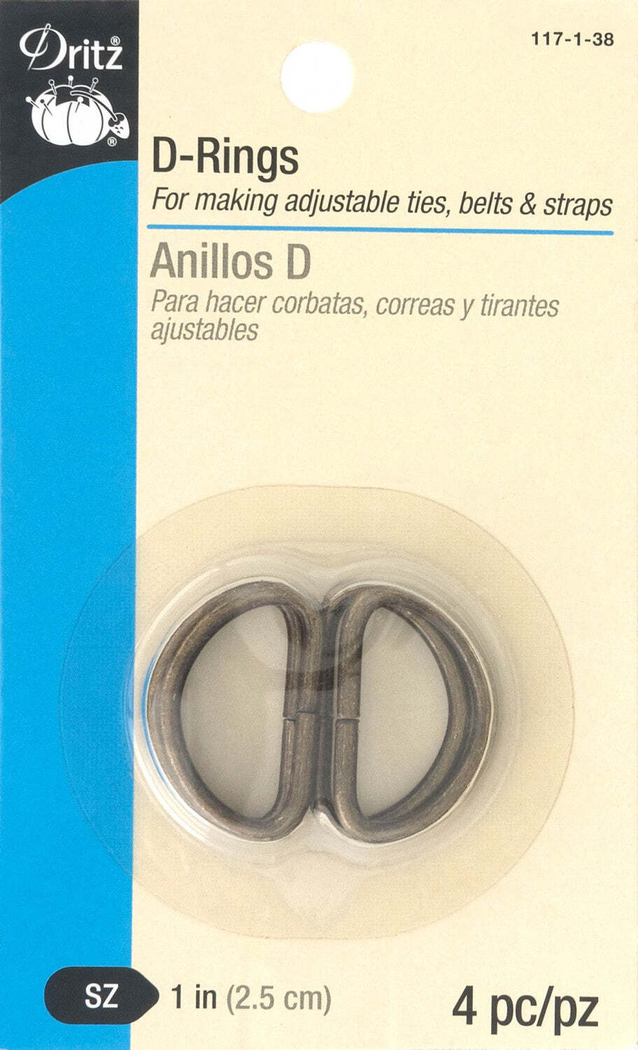 D-Rings Antique Gold 1in 4pc