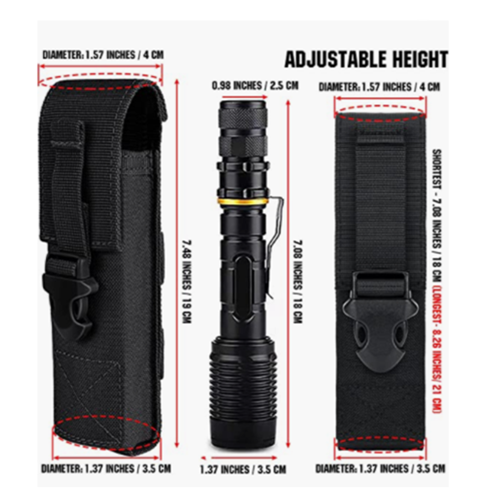 Tactical Molle Flashlight Pouch LED Torch Holster Pack EDC Tool Bag Accessories