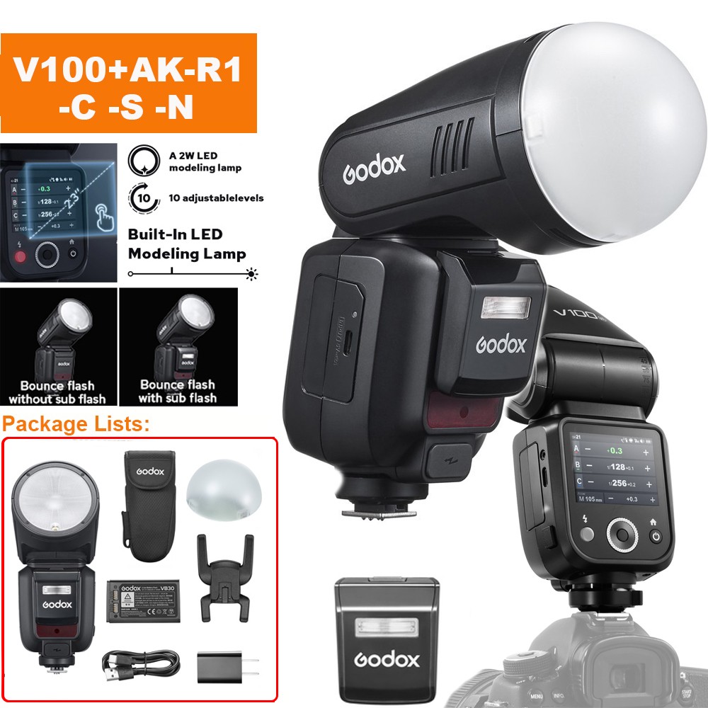 Godox V100C/S/N V100+AK-R1 TTL Round Head Flash Speedlite for nikon Canon Sony