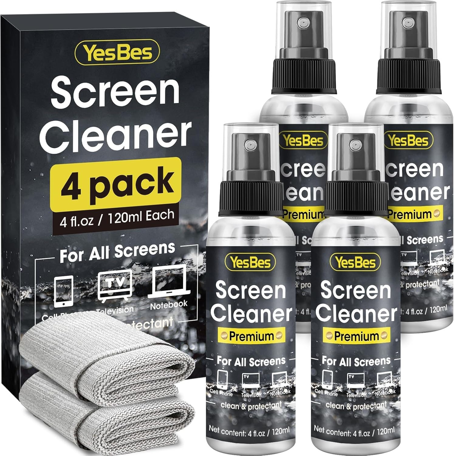 "Screen Cleaner Spray 16Oz (4Oz X 4 Pack) - TV & Computer Screen Cleaner with 2
