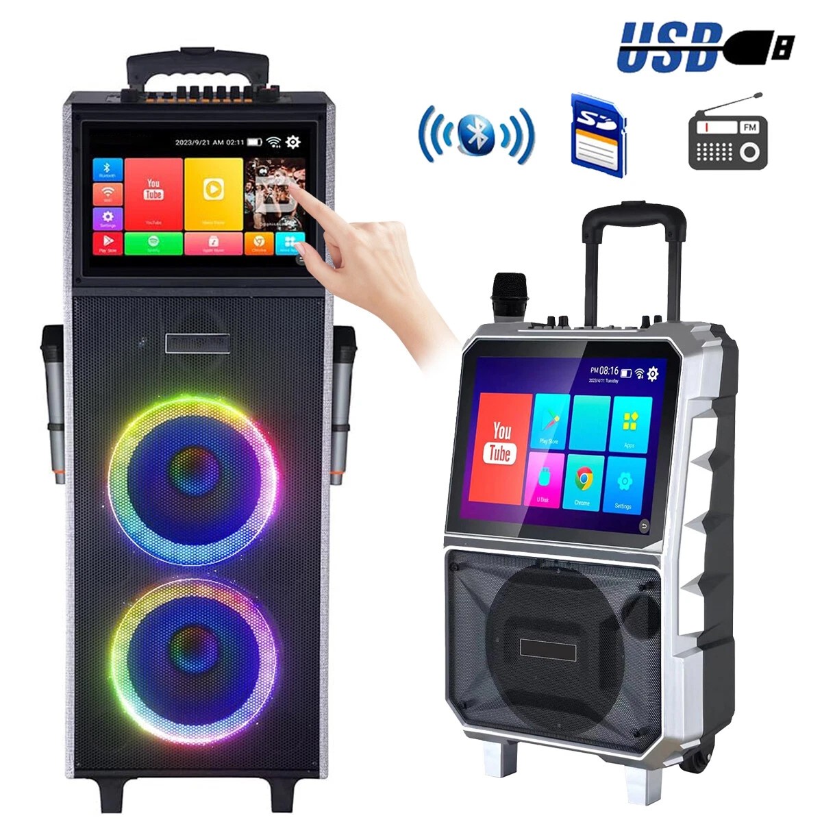 LOUD Bluetooth Speaker Karaoke Machine w/ Wireless Mic & Lyrics Display Screen