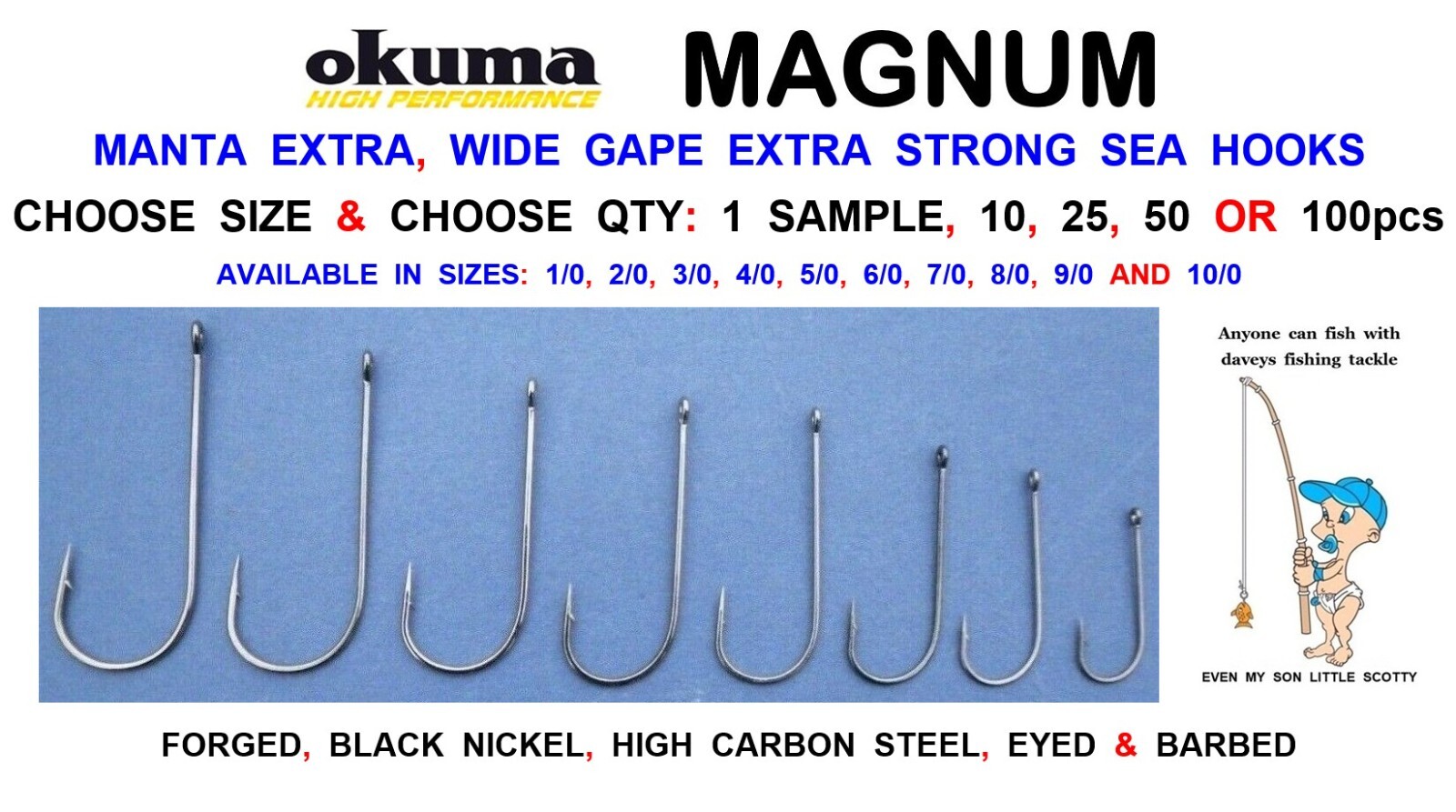 OKUMA MANTA EXTRA HOOKS WIDE GAPE EXTRA STRONG SEA FISHING HOOKS 10 25 50 100