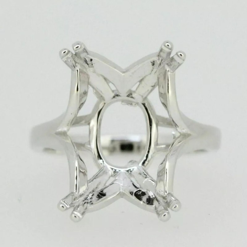 Solitaire 7x5MM Emerald Cut Semi Mount Ring 925 Sterling Silver Cocktail Ring
