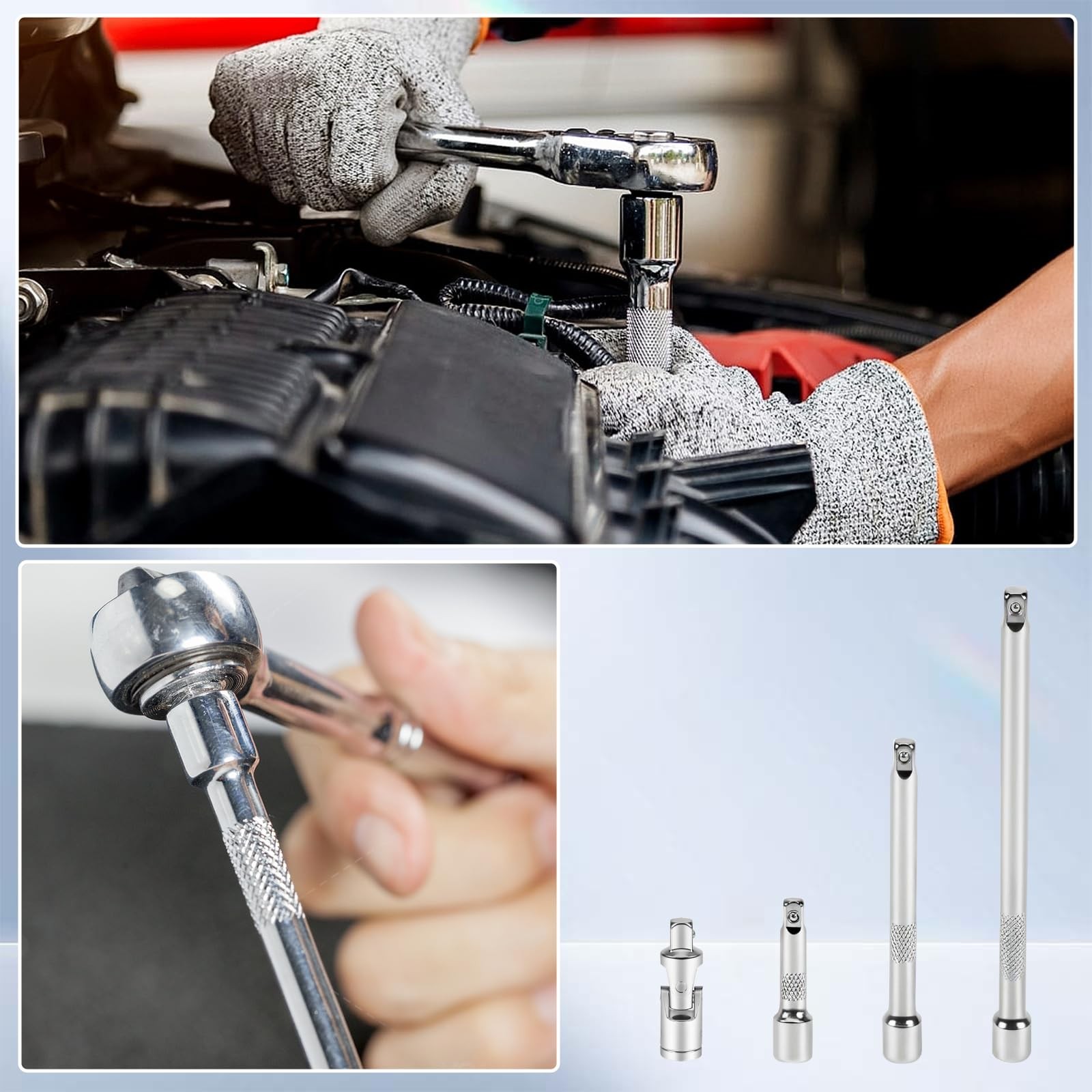 1/4 Inch Drive Socket Extension Bar Set, 4 Piece wrench extender